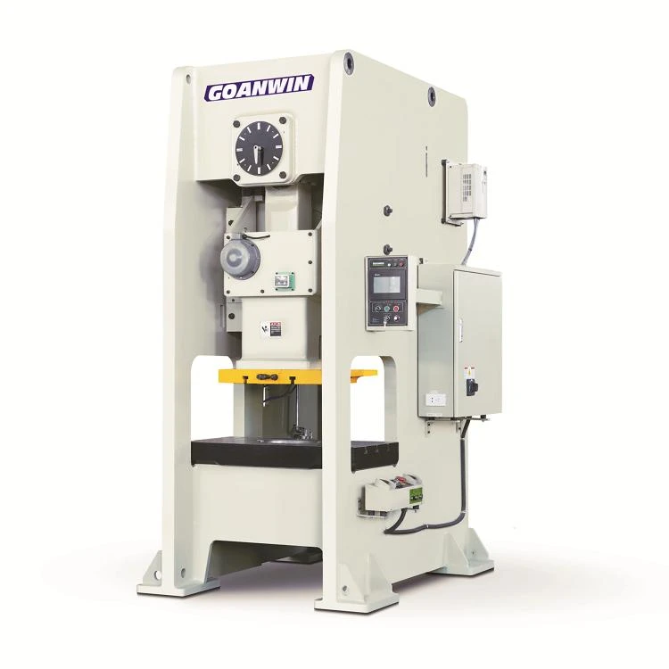A large white straight side single-point press with closed box frame and control cabinet beside it, product photo on white background